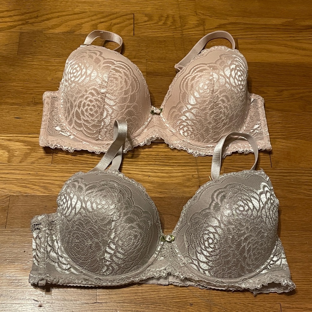 Elegant Lace Push-Up Bra Set - Pink and Gray purple
